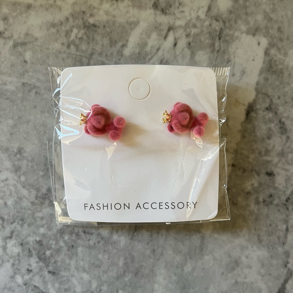 Pink Fuzzy Bear Earrings